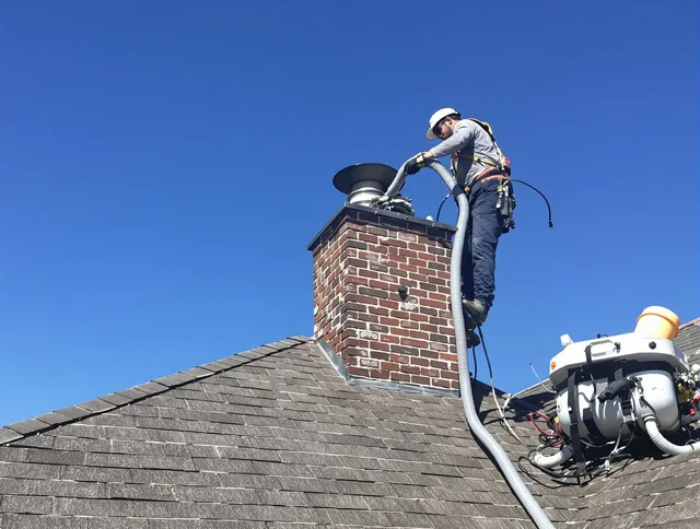 Dedicated Plymouth Chimney Sweep team member cleaning a chimney in Plymouth, CT