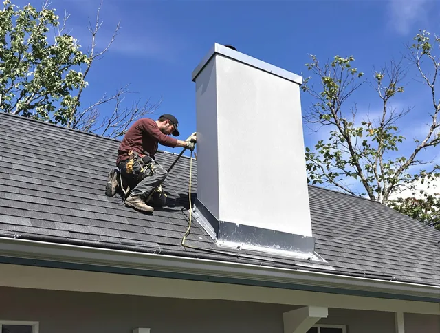 Plymouth Chimney Sweep team member finishing chimney construction in Plymouth, CT
