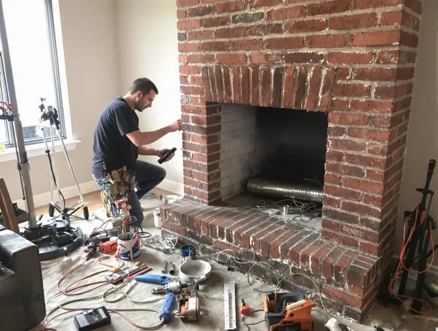 Plymouth Chimney Sweep specialist finalizing chimney liner service in Plymouth, CT