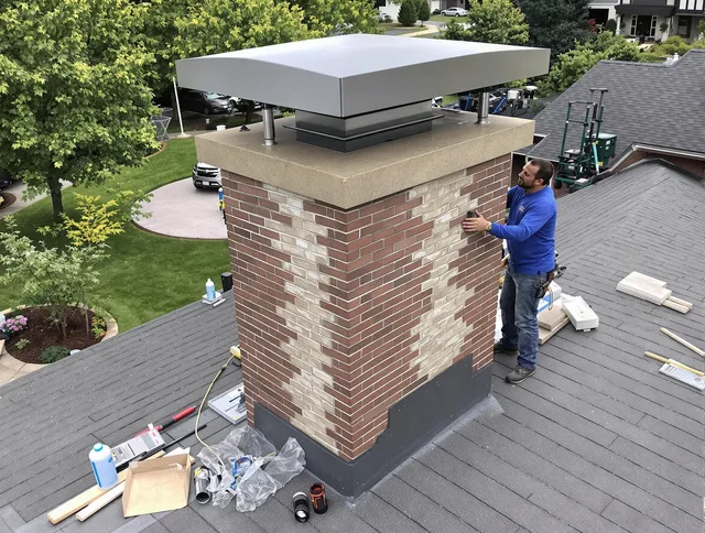 Plymouth Chimney Sweep team working on a custom chimney remodel in Plymouth, CT