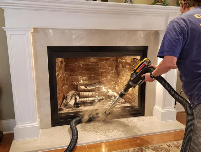 Fireplace cleaning performed by Plymouth Chimney Sweep in Plymouth, CT