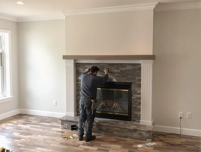 Plymouth Chimney Sweep finishing a custom fireplace install in Plymouth, CT